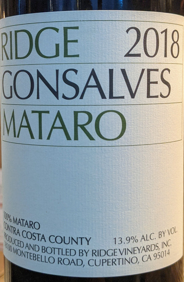 Ridge Vineyards Ponzo Gonsalves Mataro, 2018