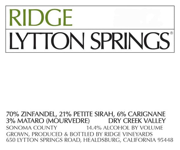 Ridge Vineyards Lytton Springs, 2021
