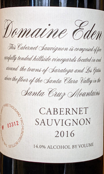 Domaine Eden Santa Cruz Mountains Cabernet Sauvignon, 2016