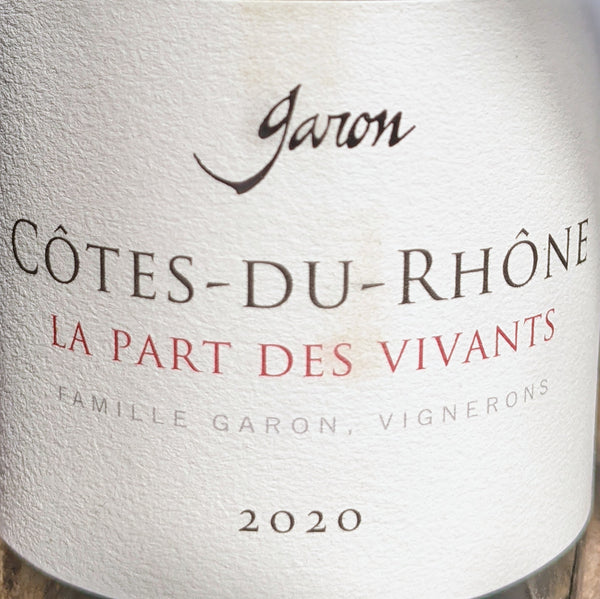 Domaine Garon 'La Part des Vivants' Côtes du Rhône Rouge, 2020
