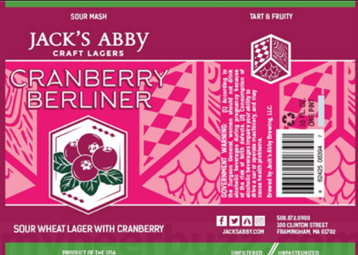 Jack's Abby Craft Lagers "Cranberry Berliner" Sour Wheat Lager