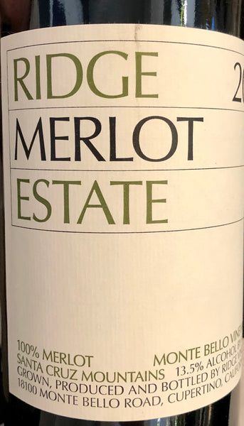 Ridge Estate Merlot Monte Bello Vineyard, 2014