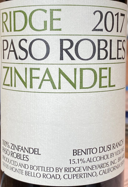 Ridge Vineyards Zinfandel Paso Robles, 2017