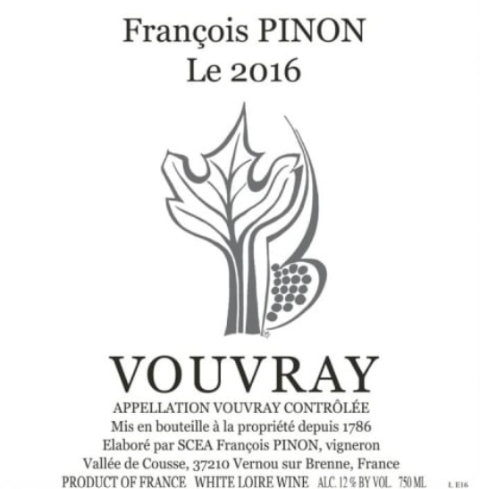 François Pinon "Le 2016" Vouvray, 2016
